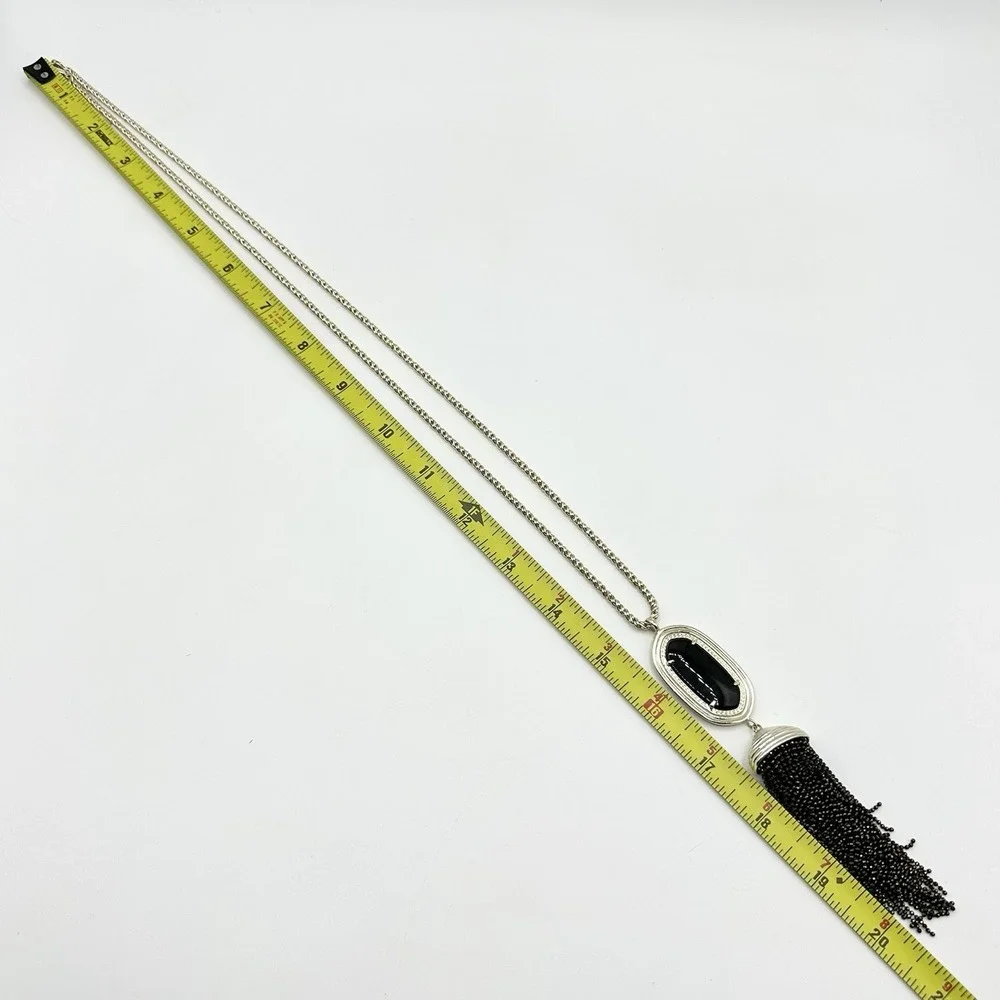 Kendra Scott Rayne Necklace Black Tassel Pendant Long Goldtone Chain